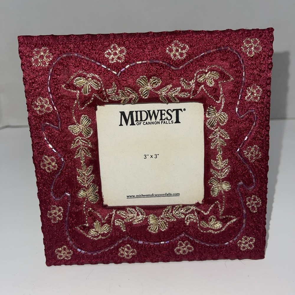 Beaded Gold Thread Embellished Frame 3"x3" Midwest Of Cannon Falls See‎ Photos